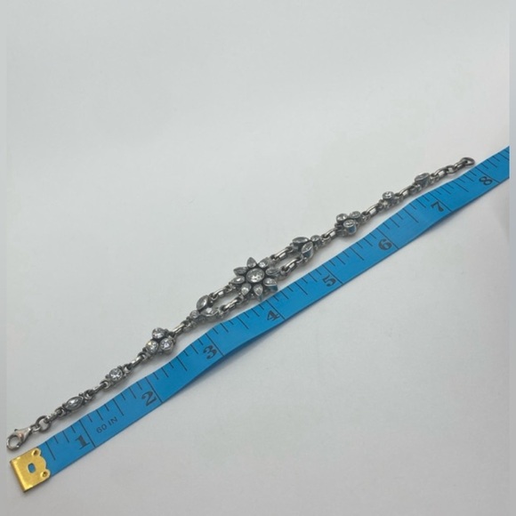 Vtg sterling silver crystal flower floral motif bracelet adjustable 7.2”- 8” - Picture 3 of 8